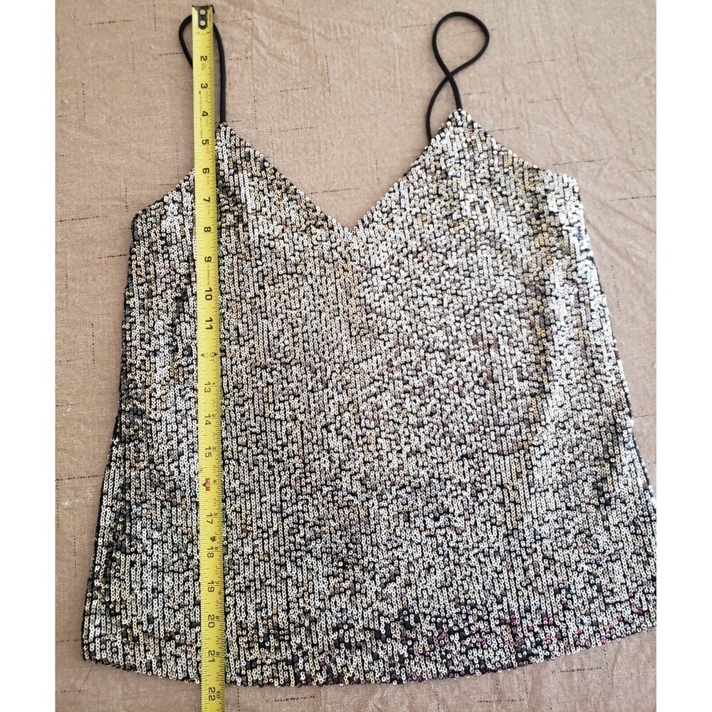 MNG MANGO Ladies Silver Sequin Stretch Tank Top Sz XS Cocktail Party Black Linig - Picture 9 of 9